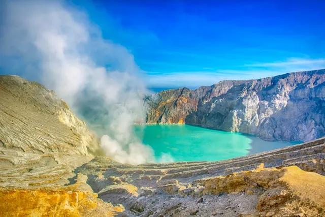 Blue fire phenomenon at Kawah Ijen crater, East Java, Indonesia