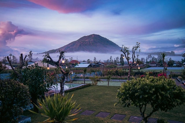 Mount Batur volcano panoramic view from Kintamani, Bali